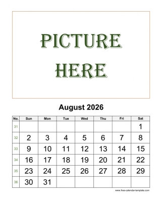 august 2026 calendar picture vertical