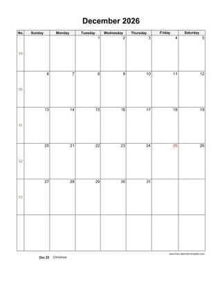 december 2026 calendar holidays vertical