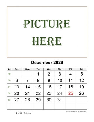 december 2026 calendar picture vertical