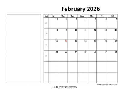 february 2026 calendar boxnotes horizontal