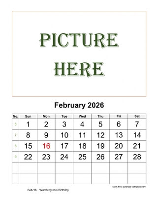 february 2026 calendar picture vertical