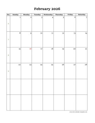 february 2026 calendar simple vertical