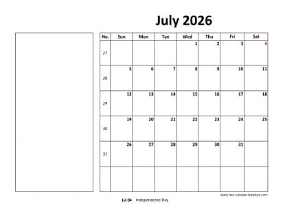 july 2026 calendar boxnotes horizontal