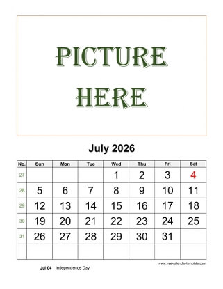 july 2026 calendar picture vertical