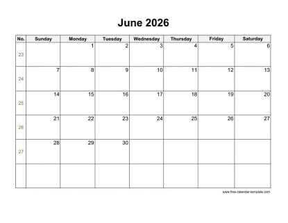 june 2026 calendar holidays horizontal