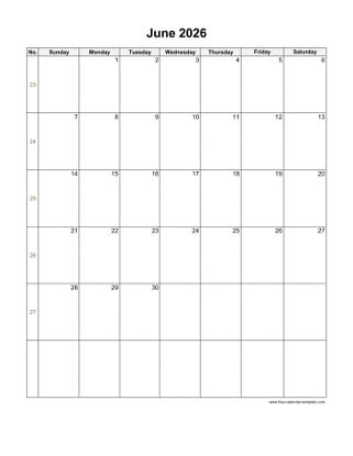 june 2026 calendar holidays vertical