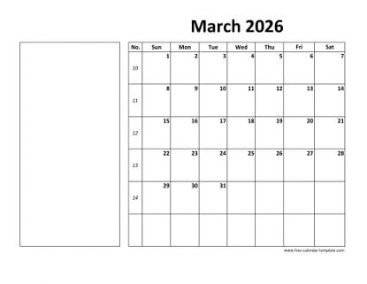 march 2026 calendar boxnotes horizontal