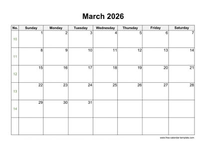 march 2026 calendar holidays horizontal