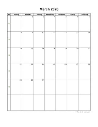 march 2026 calendar holidays vertical