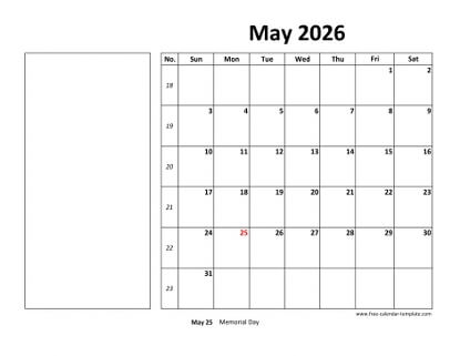 may 2026 calendar boxnotes horizontal