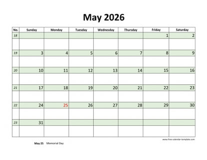 may 2026 calendar daycolored horizontal