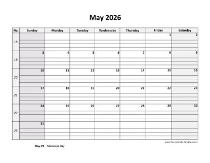 may 2026 calendar daygrid horizontal