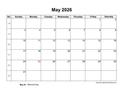 may 2026 calendar holidays horizontal