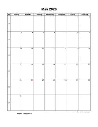 may 2026 calendar holidays vertical