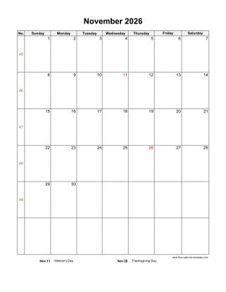 november 2026 calendar holidays vertical