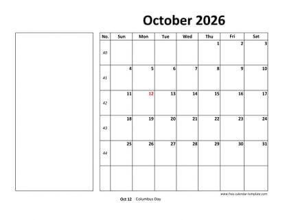 october 2026 calendar boxnotes horizontal