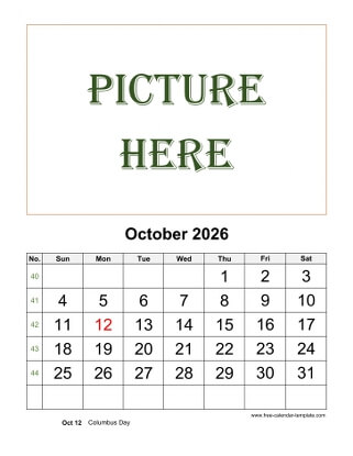 october 2026 calendar picture vertical