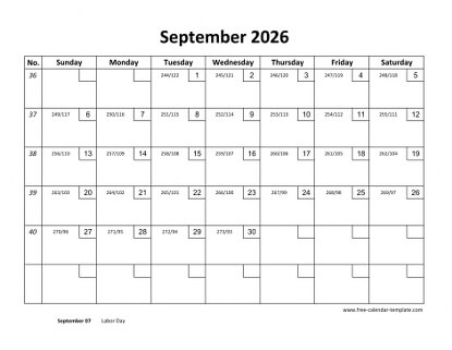 september 2026 calendar checkboxes horizontal