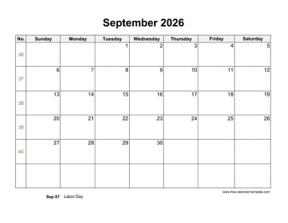 september 2026 calendar holidays horizontal