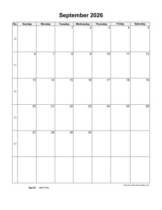 september 2026 calendar holidays vertical