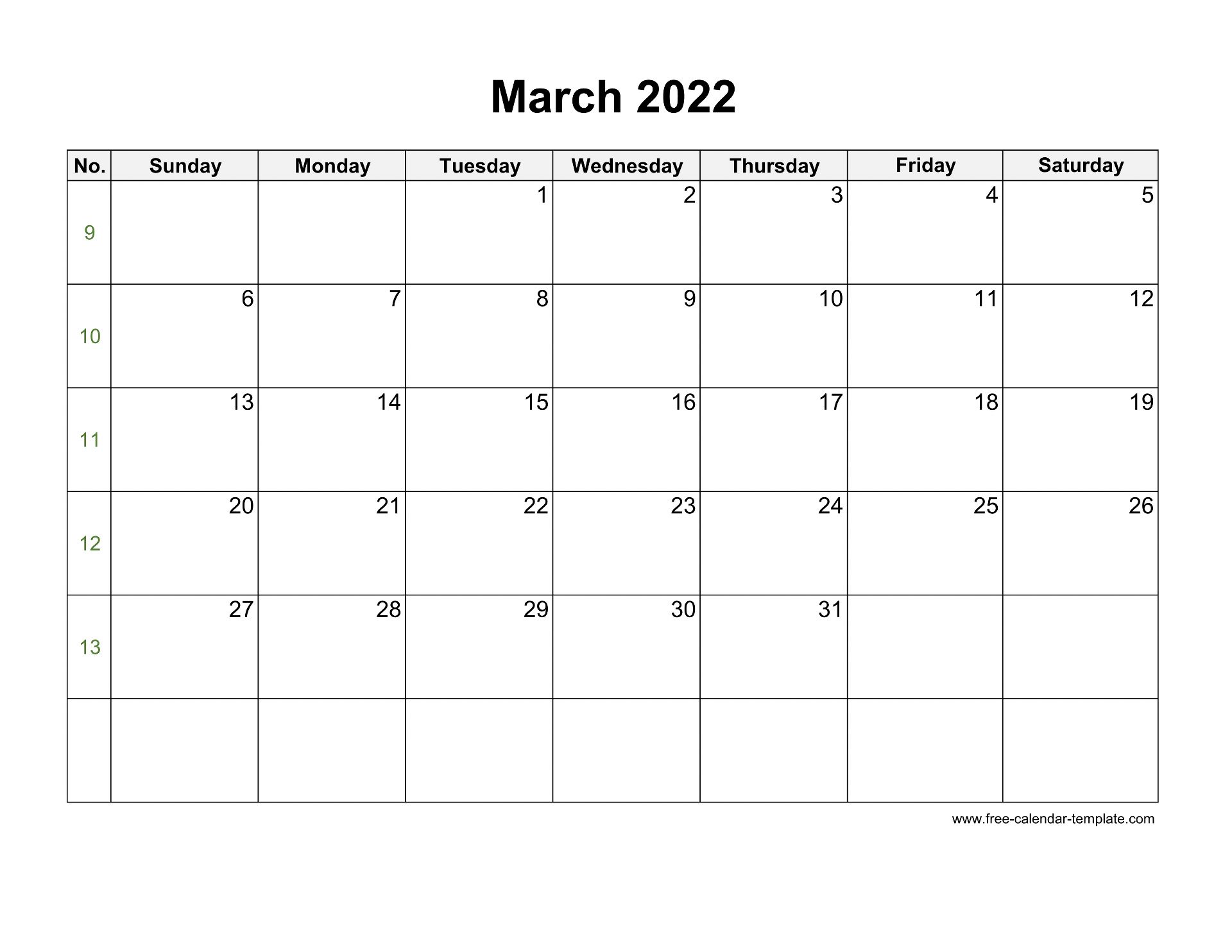 Printable March 2022 Calendar With Holidays In Pdf Word Free 