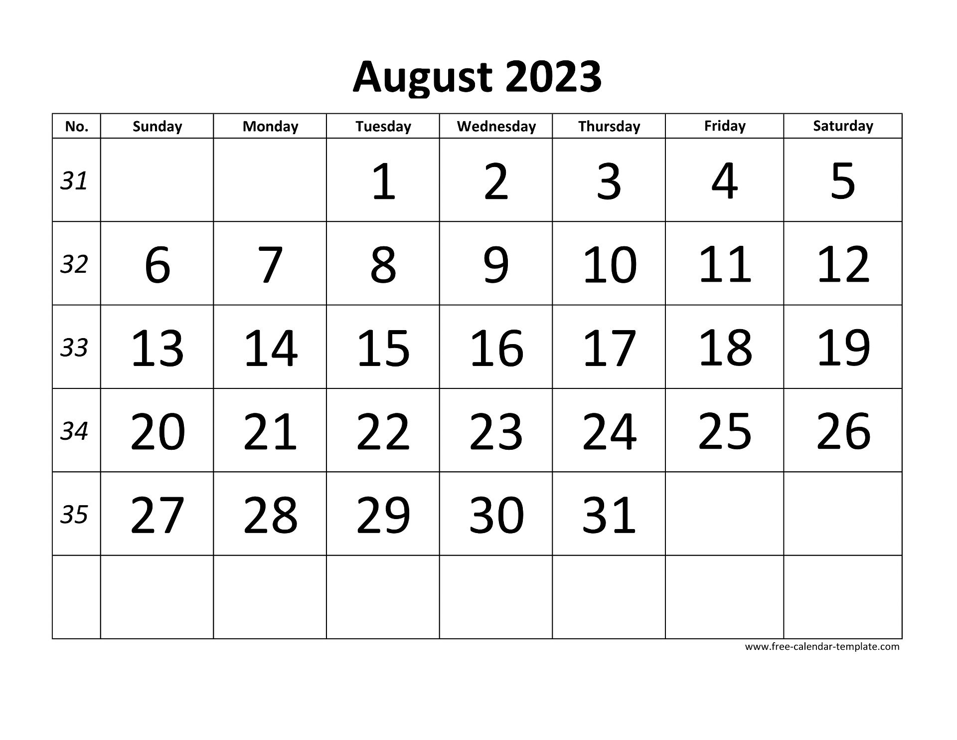 August 2023 Calendar Free Printable Calendar August 2023 Calendar 