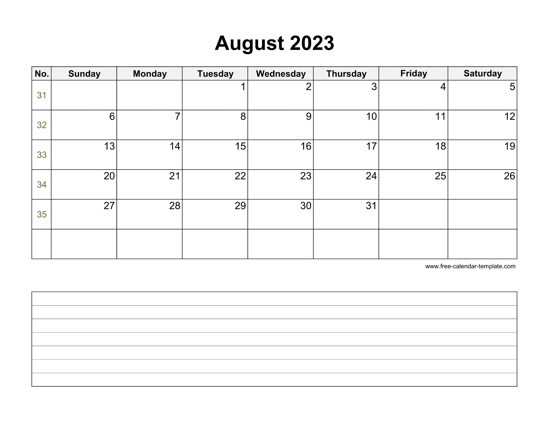 Blank August 2023 Calendar Printable Calendar 2023