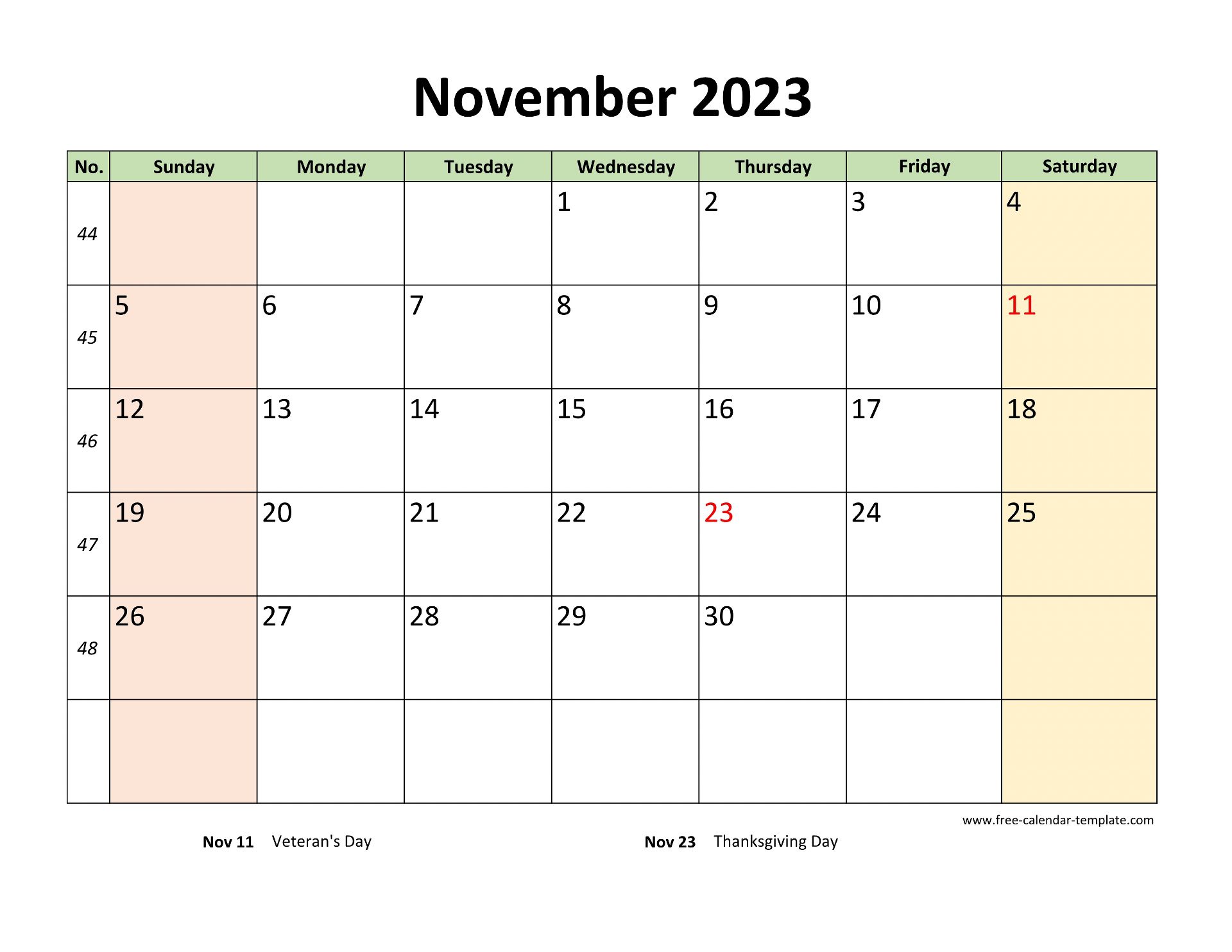 November 2023 Calendar Free Printable Calendar November 2023 Calendar 