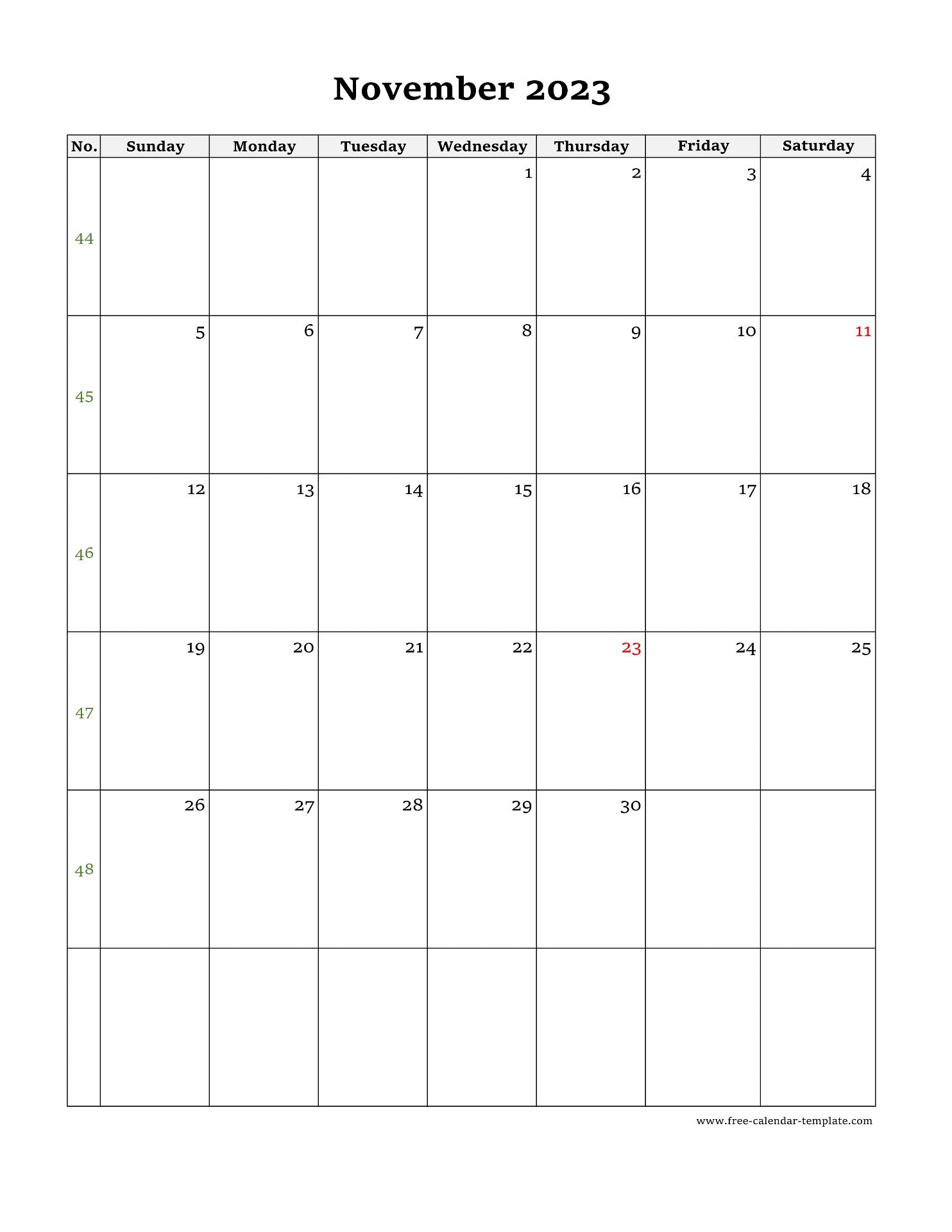 November 2023 Vertical Calendar Portrait November 2023 Calendar Free 