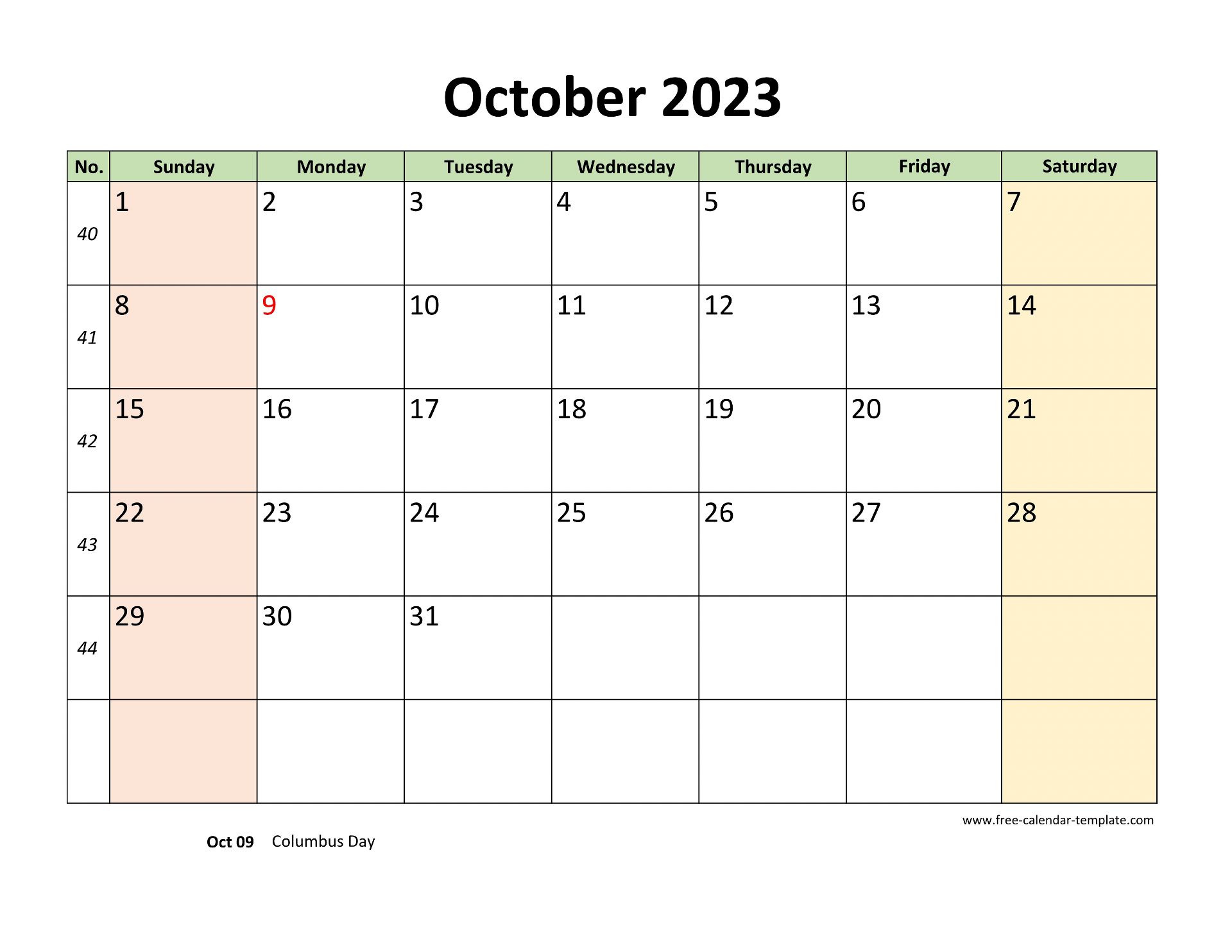 October 2023 Free Calendar Tempplate Free calendar template